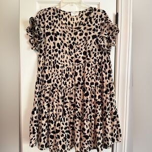 Everly Leopard Print Ruffle Short Sleeve Dress- size large
